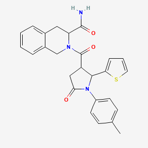 molecular formula C26H25N3O3S B7453554 2-[1-(4-methylphenyl)-5-oxo-2-thiophen-2-ylpyrrolidine-3-carbonyl]-3,4-dihydro-1H-isoquinoline-3-carboxamide 