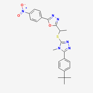 2-[1-[[5-(4-Tert-butylphenyl)-4-methyl-1,2,4-triazol-3-yl]sulfanyl]ethyl]-5-(4-nitrophenyl)-1,3,4-oxadiazole