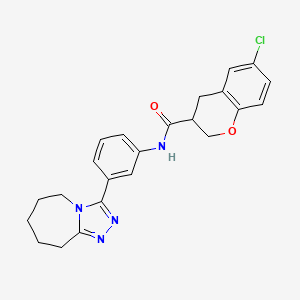 molecular formula C23H23ClN4O2 B7453568 6-chloro-N-[3-(6,7,8,9-tetrahydro-5H-[1,2,4]triazolo[4,3-a]azepin-3-yl)phenyl]-3,4-dihydro-2H-chromene-3-carboxamide 
