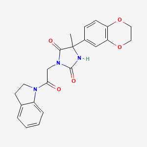 molecular formula C22H21N3O5 B7453627 5-(2,3-Dihydro-1,4-benzodioxin-6-yl)-3-[2-(2,3-dihydroindol-1-yl)-2-oxoethyl]-5-methylimidazolidine-2,4-dione 