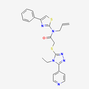 molecular formula C23H22N6OS2 B7453644 2-[(4-ethyl-5-pyridin-4-yl-1,2,4-triazol-3-yl)sulfanyl]-N-(4-phenyl-1,3-thiazol-2-yl)-N-prop-2-enylacetamide 
