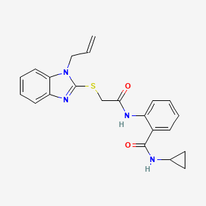 molecular formula C22H22N4O2S B7453663 N-cyclopropyl-2-[[2-(1-prop-2-enylbenzimidazol-2-yl)sulfanylacetyl]amino]benzamide 