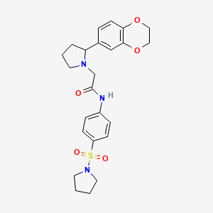 molecular formula C24H29N3O5S B7453699 2-[2-(2,3-dihydro-1,4-benzodioxin-6-yl)pyrrolidin-1-yl]-N-(4-pyrrolidin-1-ylsulfonylphenyl)acetamide 