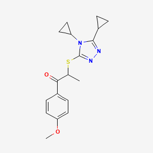 molecular formula C18H21N3O2S B7453725 2-[(4,5-Dicyclopropyl-1,2,4-triazol-3-yl)sulfanyl]-1-(4-methoxyphenyl)propan-1-one 