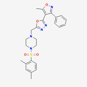 2-[[4-(2,4-Dimethylphenyl)sulfonylpiperazin-1-yl]methyl]-5-(5-methyl-3-phenyl-1,2-oxazol-4-yl)-1,3,4-oxadiazole