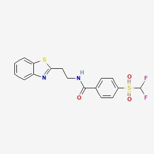 molecular formula C17H14F2N2O3S2 B7453756 N-[2-(1,3-benzothiazol-2-yl)ethyl]-4-(difluoromethylsulfonyl)benzamide 