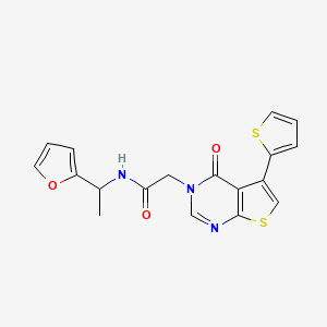 molecular formula C18H15N3O3S2 B7453796 N-[1-(furan-2-yl)ethyl]-2-(4-oxo-5-thiophen-2-ylthieno[2,3-d]pyrimidin-3-yl)acetamide 