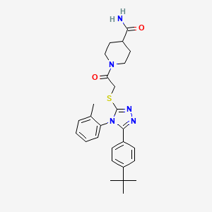 molecular formula C27H33N5O2S B7453805 1-[2-[[5-(4-Tert-butylphenyl)-4-(2-methylphenyl)-1,2,4-triazol-3-yl]sulfanyl]acetyl]piperidine-4-carboxamide 