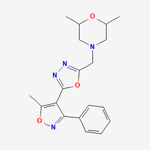 molecular formula C19H22N4O3 B7453813 2,6-Dimethyl-4-[[5-(5-methyl-3-phenyl-1,2-oxazol-4-yl)-1,3,4-oxadiazol-2-yl]methyl]morpholine 
