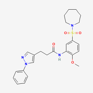 molecular formula C25H30N4O4S B7453845 N-[5-(azepan-1-ylsulfonyl)-2-methoxyphenyl]-3-(1-phenylpyrazol-4-yl)propanamide 