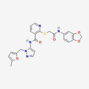 2-[2-(1,3-benzodioxol-5-ylamino)-2-oxoethyl]sulfanyl-N-[2-[(5-methylfuran-2-yl)methyl]pyrazol-3-yl]pyridine-3-carboxamide