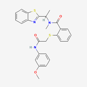 molecular formula C26H25N3O3S2 B7454056 N-[1-(1,3-benzothiazol-2-yl)ethyl]-2-[2-(3-methoxyanilino)-2-oxoethyl]sulfanyl-N-methylbenzamide 