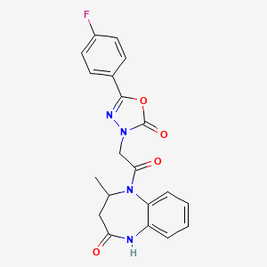 molecular formula C20H17FN4O4 B7454072 5-(4-fluorophenyl)-3-[2-(4-methyl-2-oxo-3,4-dihydro-1H-1,5-benzodiazepin-5-yl)-2-oxoethyl]-1,3,4-oxadiazol-2-one 