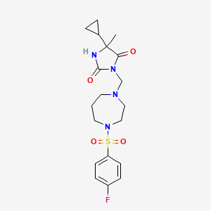 molecular formula C19H25FN4O4S B7454095 5-Cyclopropyl-3-[[4-(4-fluorophenyl)sulfonyl-1,4-diazepan-1-yl]methyl]-5-methylimidazolidine-2,4-dione 