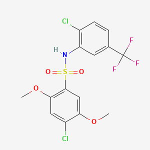 molecular formula C15H12Cl2F3NO4S B7454116 4-chloro-N-[2-chloro-5-(trifluoromethyl)phenyl]-2,5-dimethoxybenzenesulfonamide 