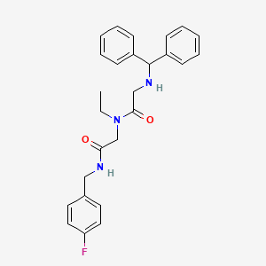 molecular formula C26H28FN3O2 B7454200 2-(benzhydrylamino)-N-ethyl-N-[2-[(4-fluorophenyl)methylamino]-2-oxoethyl]acetamide 