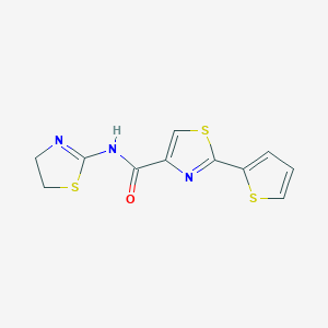 molecular formula C11H9N3OS3 B7454298 N-(4,5-dihydro-1,3-thiazol-2-yl)-2-thiophen-2-yl-1,3-thiazole-4-carboxamide 