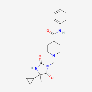 molecular formula C20H26N4O3 B7454305 1-[(4-cyclopropyl-4-methyl-2,5-dioxoimidazolidin-1-yl)methyl]-N-phenylpiperidine-4-carboxamide 