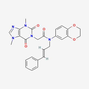 N-(2,3-dihydro-1,4-benzodioxin-6-yl)-2-(3,7-dimethyl-2,6-dioxopurin-1-yl)-N-[(E)-3-phenylprop-2-enyl]acetamide