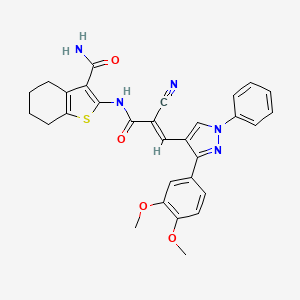 molecular formula C30H27N5O4S B7454672 2-[[(E)-2-cyano-3-[3-(3,4-dimethoxyphenyl)-1-phenylpyrazol-4-yl]prop-2-enoyl]amino]-4,5,6,7-tetrahydro-1-benzothiophene-3-carboxamide 