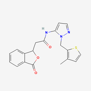 N-[2-[(3-methylthiophen-2-yl)methyl]pyrazol-3-yl]-2-(3-oxo-1H-2-benzofuran-1-yl)acetamide