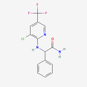 molecular formula C14H11ClF3N3O B7454834 2-[[3-Chloro-5-(trifluoromethyl)pyridin-2-yl]amino]-2-phenylacetamide 