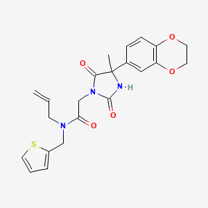 molecular formula C22H23N3O5S B7454878 2-[4-(2,3-dihydro-1,4-benzodioxin-6-yl)-4-methyl-2,5-dioxoimidazolidin-1-yl]-N-prop-2-enyl-N-(thiophen-2-ylmethyl)acetamide 