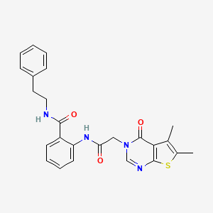 2-[[2-(5,6-dimethyl-4-oxothieno[2,3-d]pyrimidin-3-yl)acetyl]amino]-N-(2-phenylethyl)benzamide