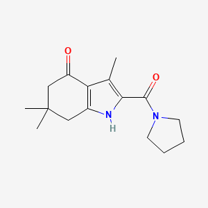 molecular formula C16H22N2O2 B7454979 3,6,6-trimethyl-2-(pyrrolidine-1-carbonyl)-5,7-dihydro-1H-indol-4-one 