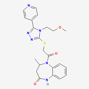 molecular formula C22H24N6O3S B7455008 5-[2-[[4-(2-methoxyethyl)-5-pyridin-4-yl-1,2,4-triazol-3-yl]sulfanyl]acetyl]-4-methyl-3,4-dihydro-1H-1,5-benzodiazepin-2-one 