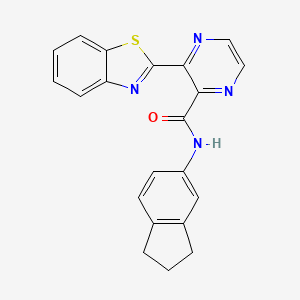 molecular formula C21H16N4OS B7455044 3-(1,3-benzothiazol-2-yl)-N-(2,3-dihydro-1H-inden-5-yl)pyrazine-2-carboxamide 