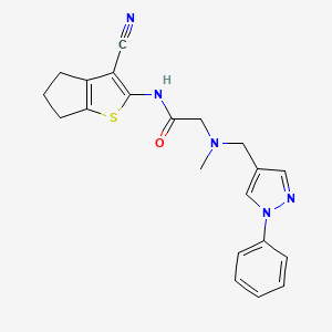 molecular formula C21H21N5OS B7455081 N-(3-Cyano-5,6-dihydro-4H-cyclopenta[b]thiophen-2-yl)-2-(methyl((1-phenyl-1H-pyrazol-4-yl)methyl)amino)acetamide 