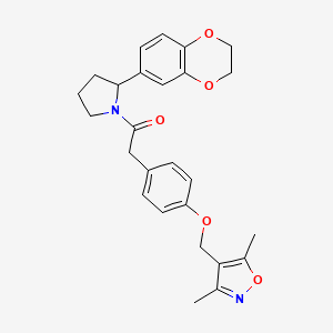 molecular formula C26H28N2O5 B7455108 1-[2-(2,3-Dihydro-1,4-benzodioxin-6-yl)pyrrolidin-1-yl]-2-[4-[(3,5-dimethyl-1,2-oxazol-4-yl)methoxy]phenyl]ethanone 