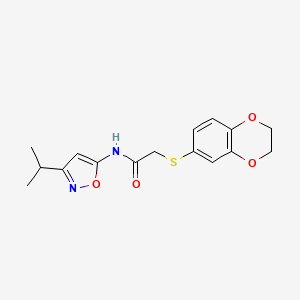 molecular formula C16H18N2O4S B7455141 2-(2,3-dihydro-1,4-benzodioxin-6-ylsulfanyl)-N-(3-propan-2-yl-1,2-oxazol-5-yl)acetamide 