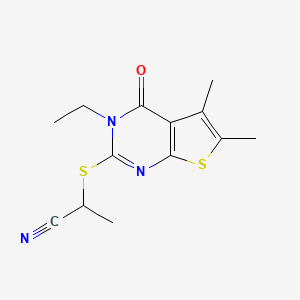 molecular formula C13H15N3OS2 B7455167 2-(3-Ethyl-5,6-dimethyl-4-oxothieno[2,3-d]pyrimidin-2-yl)sulfanylpropanenitrile 