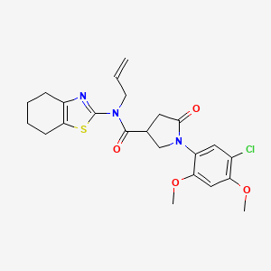 molecular formula C23H26ClN3O4S B7455238 1-(5-chloro-2,4-dimethoxyphenyl)-5-oxo-N-prop-2-enyl-N-(4,5,6,7-tetrahydro-1,3-benzothiazol-2-yl)pyrrolidine-3-carboxamide 