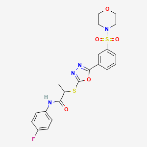 molecular formula C21H21FN4O5S2 B7455244 N-(4-fluorophenyl)-2-[[5-(3-morpholin-4-ylsulfonylphenyl)-1,3,4-oxadiazol-2-yl]sulfanyl]propanamide 
