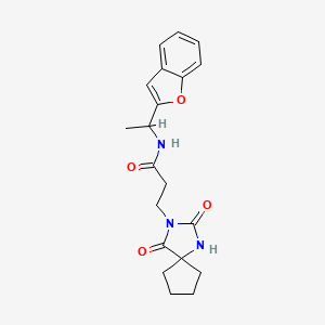 molecular formula C20H23N3O4 B7455249 N-[1-(1-benzofuran-2-yl)ethyl]-3-(2,4-dioxo-1,3-diazaspiro[4.4]nonan-3-yl)propanamide 