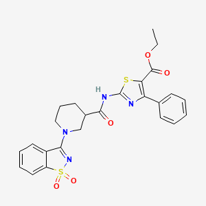 molecular formula C25H24N4O5S2 B7455258 Ethyl 2-[[1-(1,1-dioxo-1,2-benzothiazol-3-yl)piperidine-3-carbonyl]amino]-4-phenyl-1,3-thiazole-5-carboxylate 