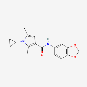 molecular formula C17H18N2O3 B7455323 N-(1,3-benzodioxol-5-yl)-1-cyclopropyl-2,5-dimethylpyrrole-3-carboxamide 
