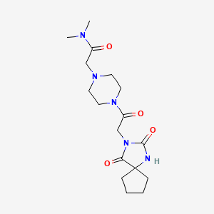 molecular formula C17H27N5O4 B7455354 2-[4-[2-(2,4-dioxo-1,3-diazaspiro[4.4]nonan-3-yl)acetyl]piperazin-1-yl]-N,N-dimethylacetamide 