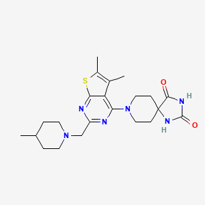 molecular formula C22H30N6O2S B7455435 8-[5,6-Dimethyl-2-[(4-methylpiperidin-1-yl)methyl]thieno[2,3-d]pyrimidin-4-yl]-1,3,8-triazaspiro[4.5]decane-2,4-dione 