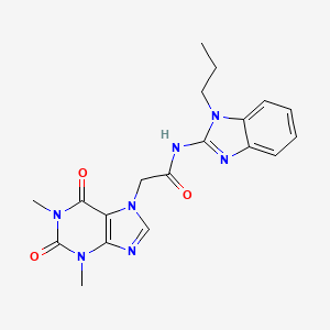 molecular formula C19H21N7O3 B7455490 2-(1,3-dimethyl-2,6-dioxopurin-7-yl)-N-(1-propylbenzimidazol-2-yl)acetamide 