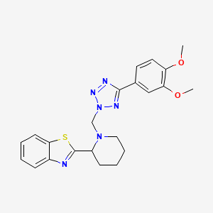 molecular formula C22H24N6O2S B7455550 2-[1-[[5-(3,4-Dimethoxyphenyl)tetrazol-2-yl]methyl]piperidin-2-yl]-1,3-benzothiazole 