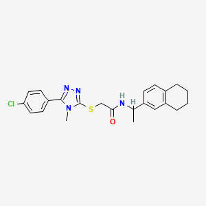molecular formula C23H25ClN4OS B7455585 2-[[5-(4-chlorophenyl)-4-methyl-1,2,4-triazol-3-yl]sulfanyl]-N-[1-(5,6,7,8-tetrahydronaphthalen-2-yl)ethyl]acetamide 