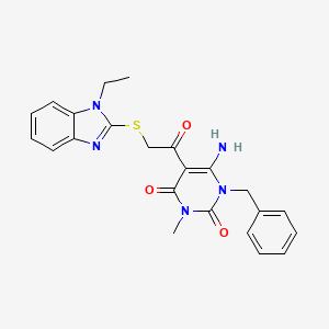 molecular formula C23H23N5O3S B7455673 6-Amino-1-benzyl-5-[2-(1-ethylbenzimidazol-2-yl)sulfanylacetyl]-3-methylpyrimidine-2,4-dione 