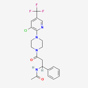 molecular formula C21H22ClF3N4O2 B7455709 N-[3-[4-[3-chloro-5-(trifluoromethyl)pyridin-2-yl]piperazin-1-yl]-3-oxo-1-phenylpropyl]acetamide 