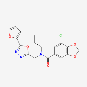 molecular formula C18H16ClN3O5 B7455716 7-chloro-N-[[5-(furan-2-yl)-1,3,4-oxadiazol-2-yl]methyl]-N-propyl-1,3-benzodioxole-5-carboxamide 
