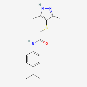 molecular formula C16H21N3OS B7456045 2-[(3,5-dimethyl-1H-pyrazol-4-yl)sulfanyl]-N-(4-propan-2-ylphenyl)acetamide 