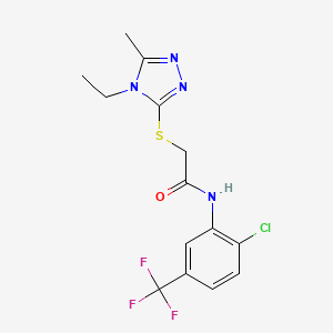 molecular formula C14H14ClF3N4OS B7456151 N-[2-chloro-5-(trifluoromethyl)phenyl]-2-[(4-ethyl-5-methyl-4H-1,2,4-triazol-3-yl)sulfanyl]acetamide 
